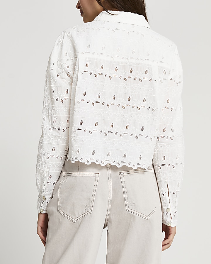 Cream broderie cropped shirt