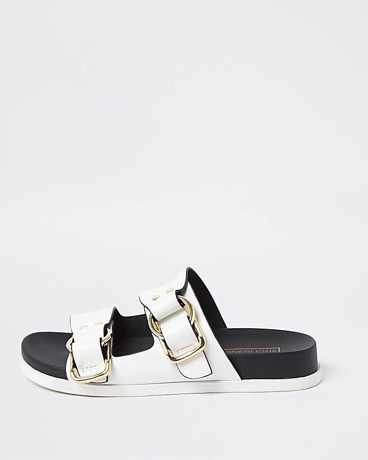 White gold buckle strap sandals