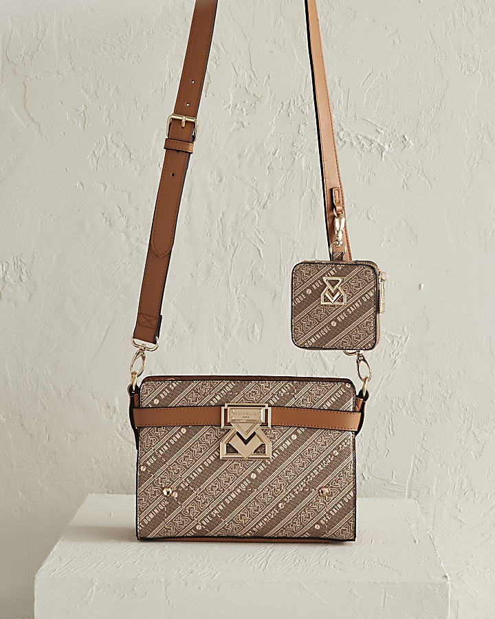 RSD brown printed boxy bag with pouch