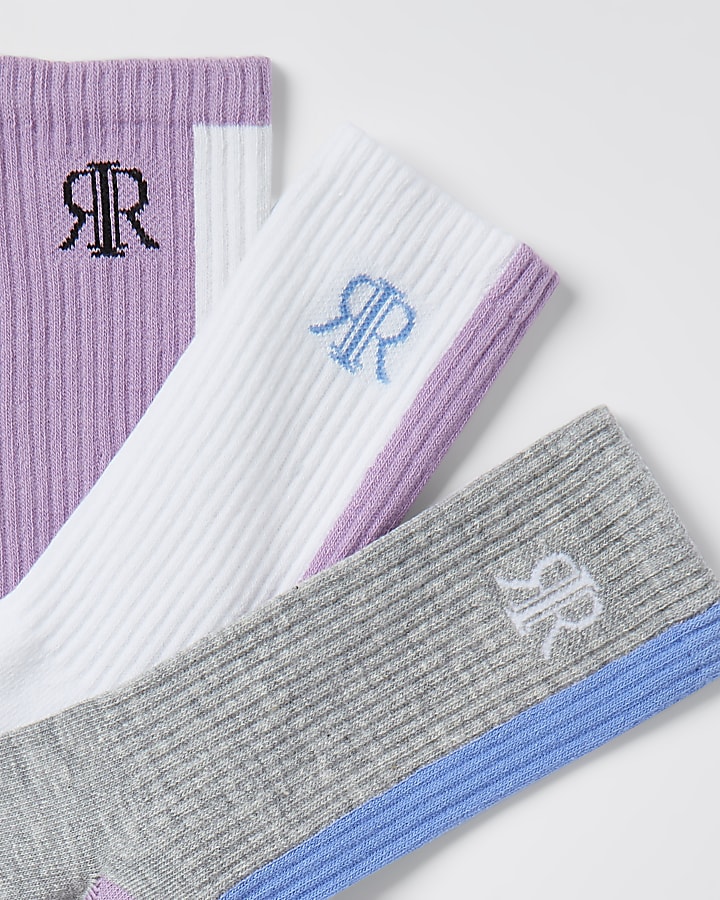 Purple 'RIR' tube socks 3 pack