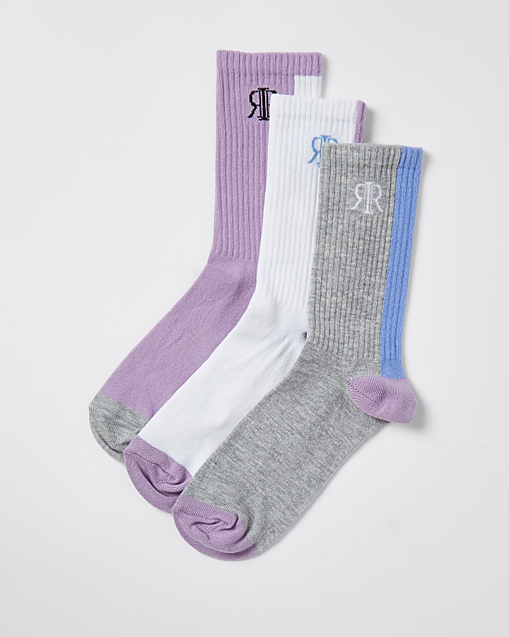 Purple 'RIR' tube socks 3 pack