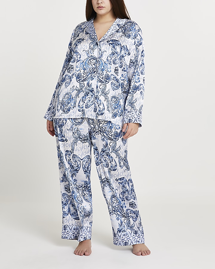 Plus blue paisley printed pyjama shirt