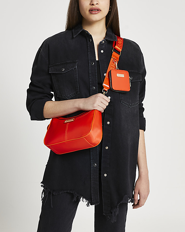 Orange scoop shoulder bag with mini pouchette