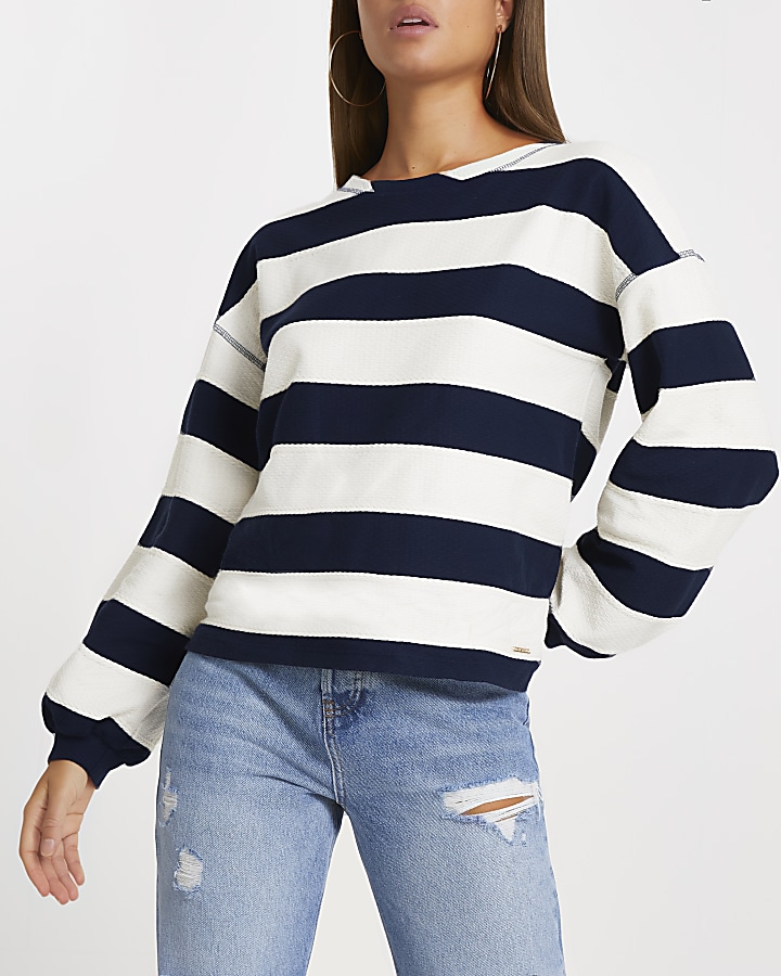 Navy wide stripe textured sweatshirt