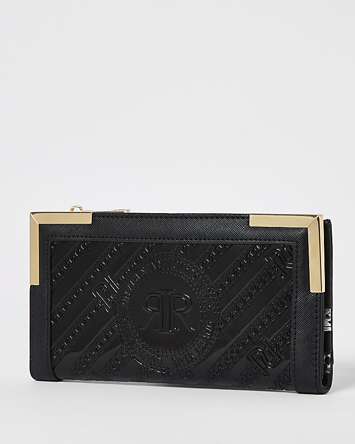 Black RI embossed zip around purse