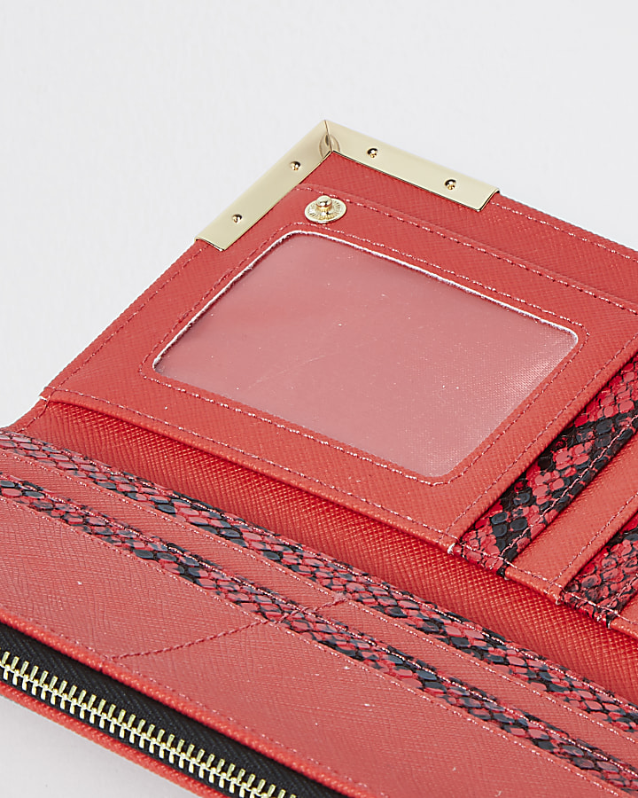 Red RI embossed zip around purse