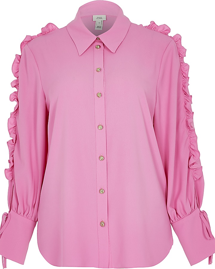 Pink ruffle sleeve shirt