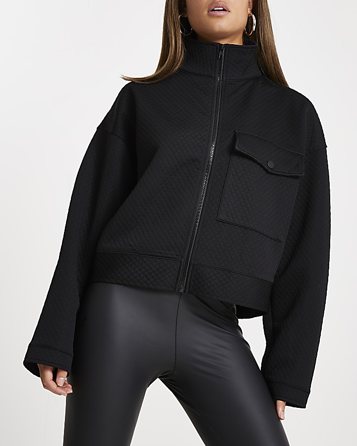 Black quilted cropped jacket