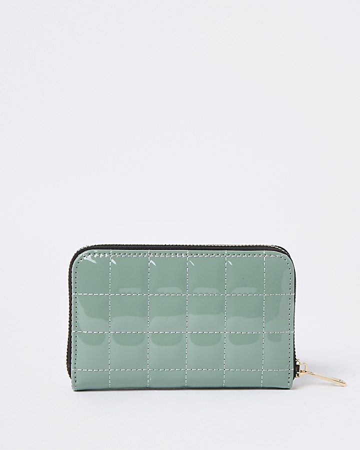Green patent quilted purse