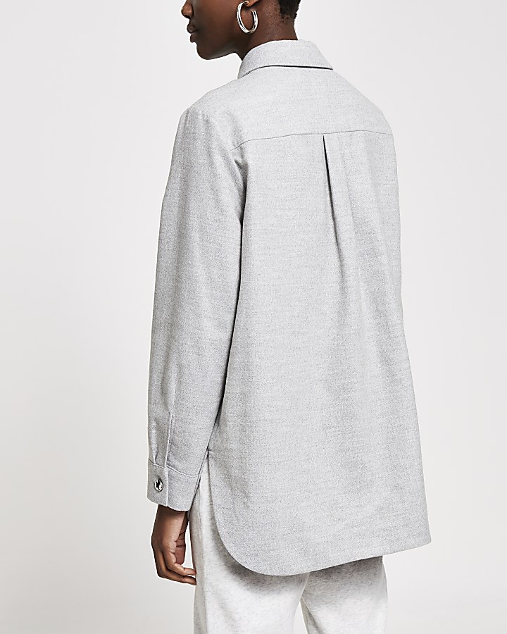Grey button detail long sleeve shacket