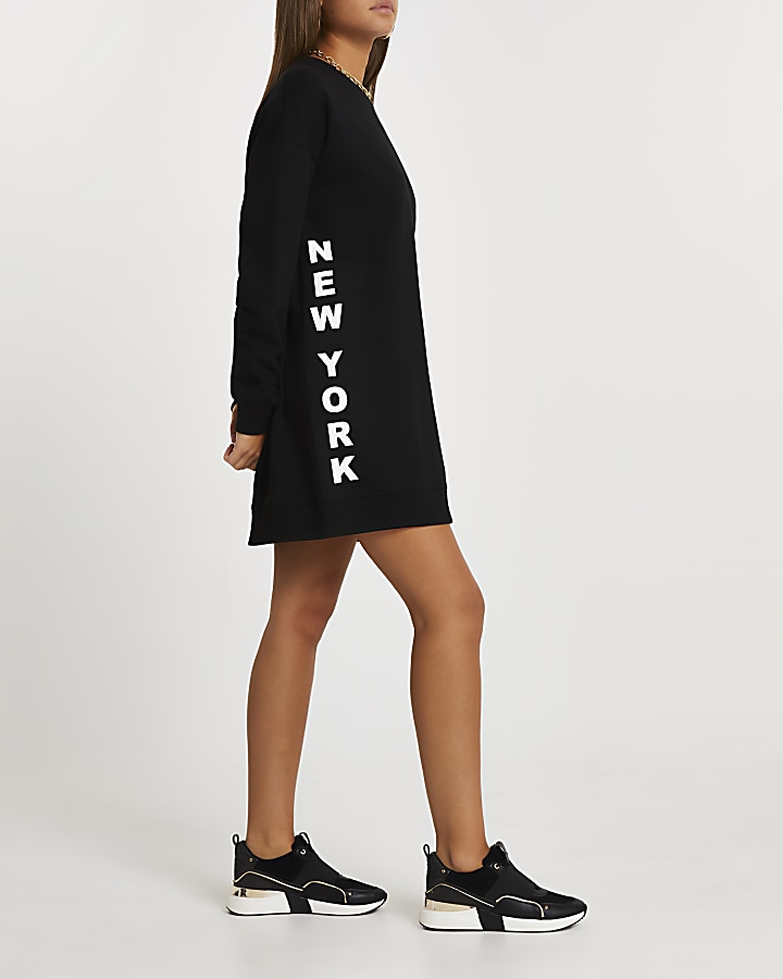 Black longline sweatshirt mini dress