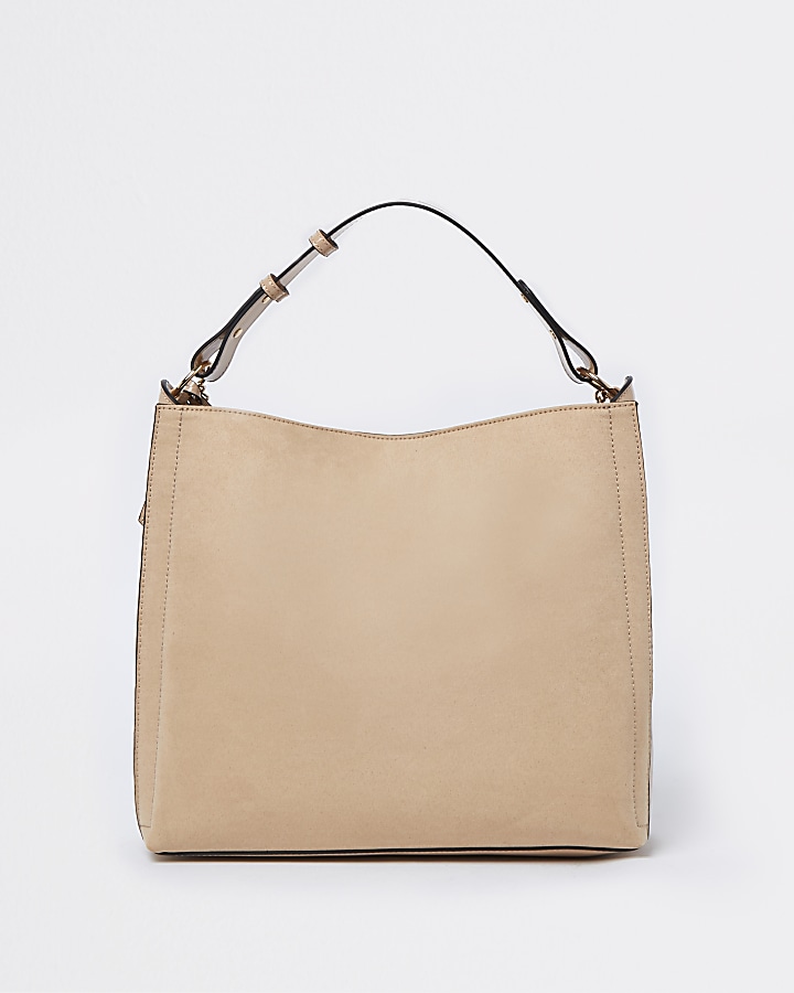 Beige RI patent embossed slouch bag