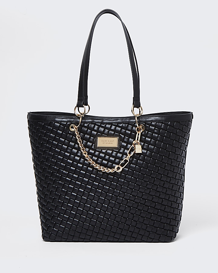 Black woven gold chain shopper bag