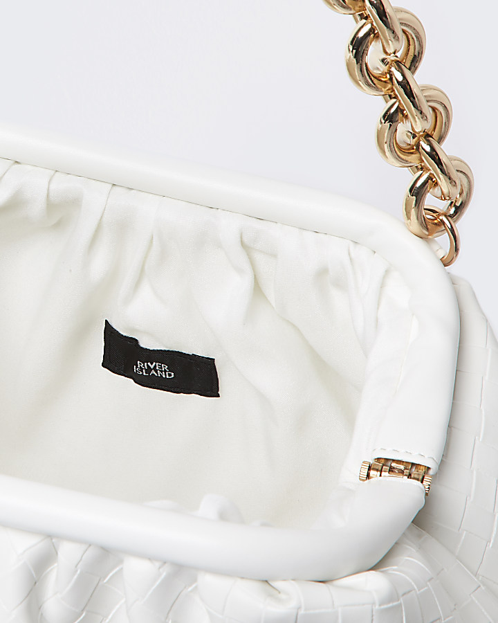 White weave chunky chain ruched bag