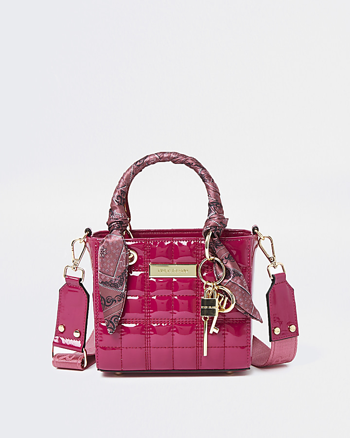 Pink patent quilt mini tote bag