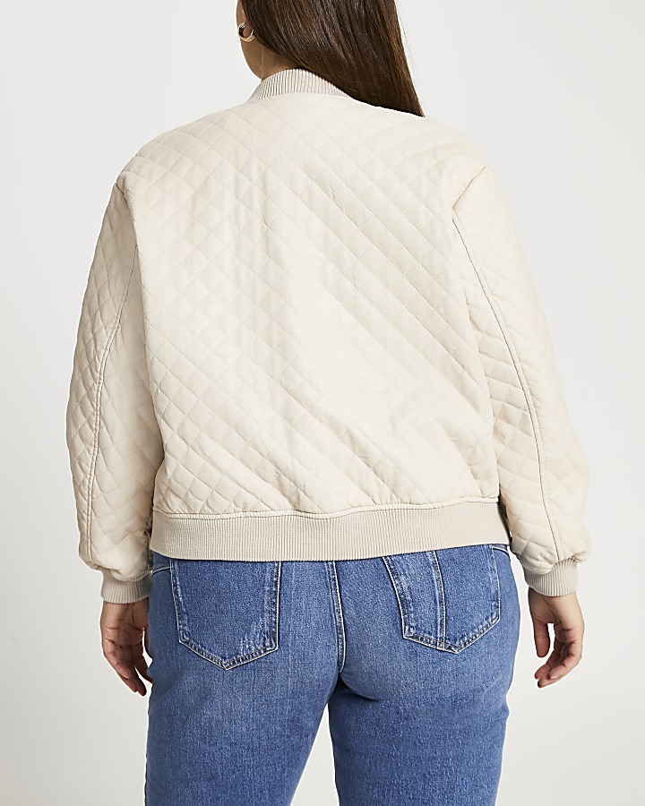 Plus stone faux leather quilted bomber