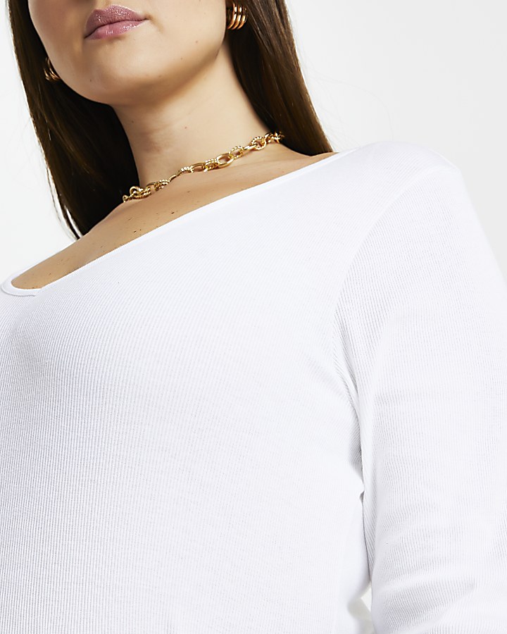 Plus white long sleeve wide neck top
