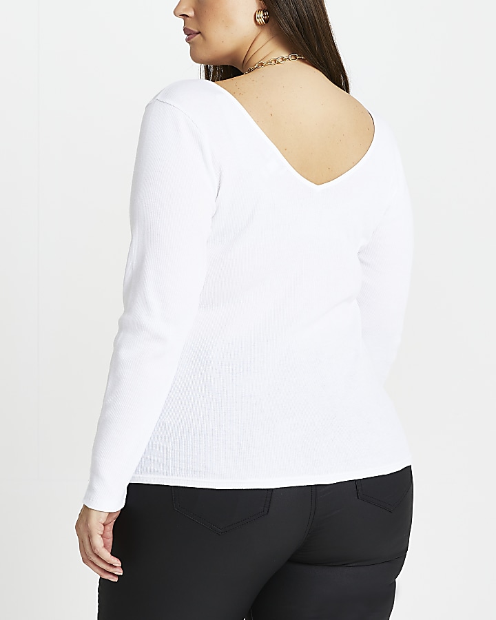 Plus white long sleeve wide neck top