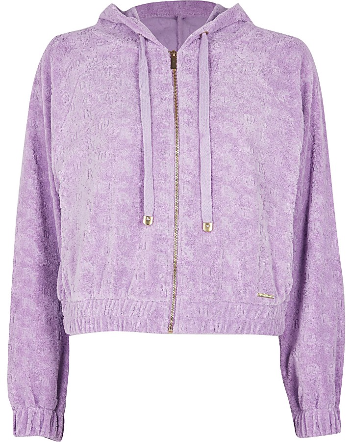 Purple RI logo zip front hoodie