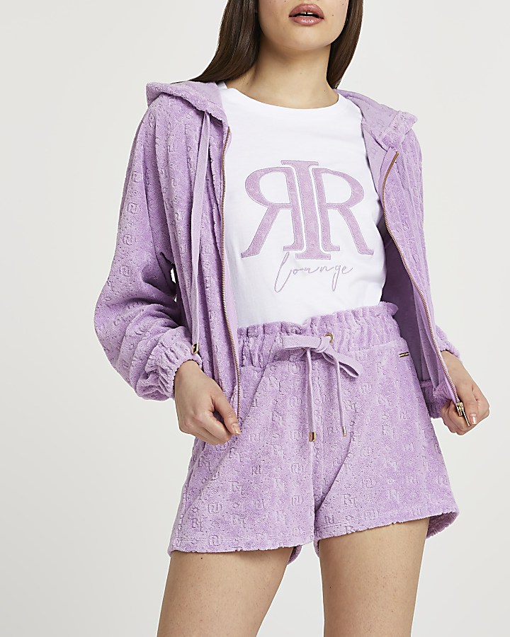 Purple RI embossed drawcord runner shorts