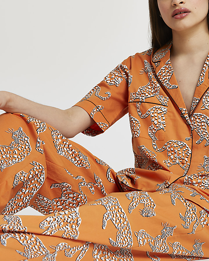 Orange leopard printed pyjama trousers