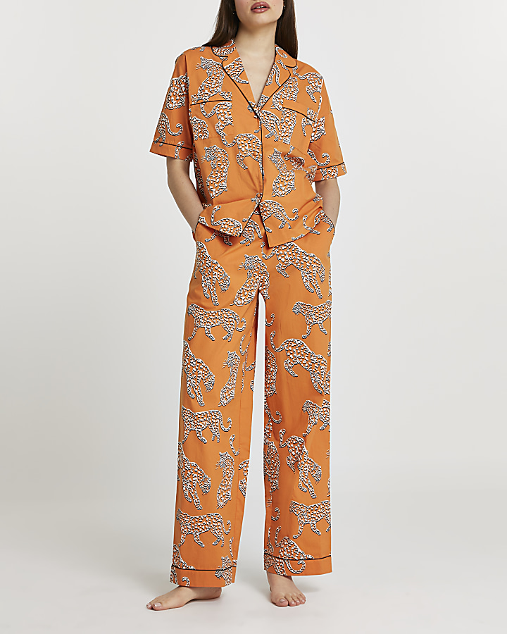 Orange leopard printed pyjama trousers