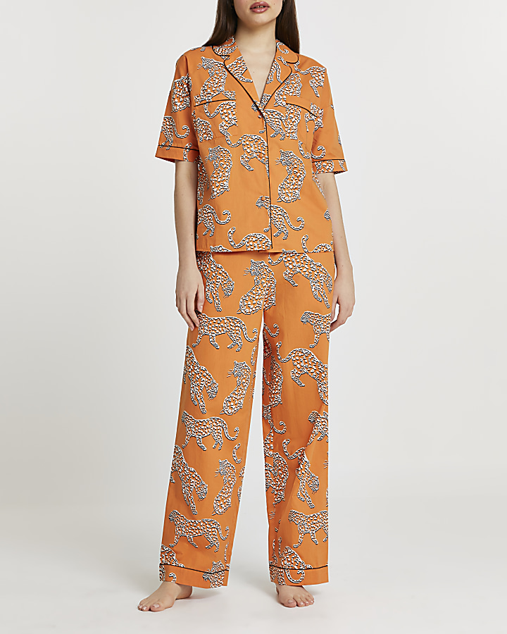 Orange leopard printed pyjama shirt