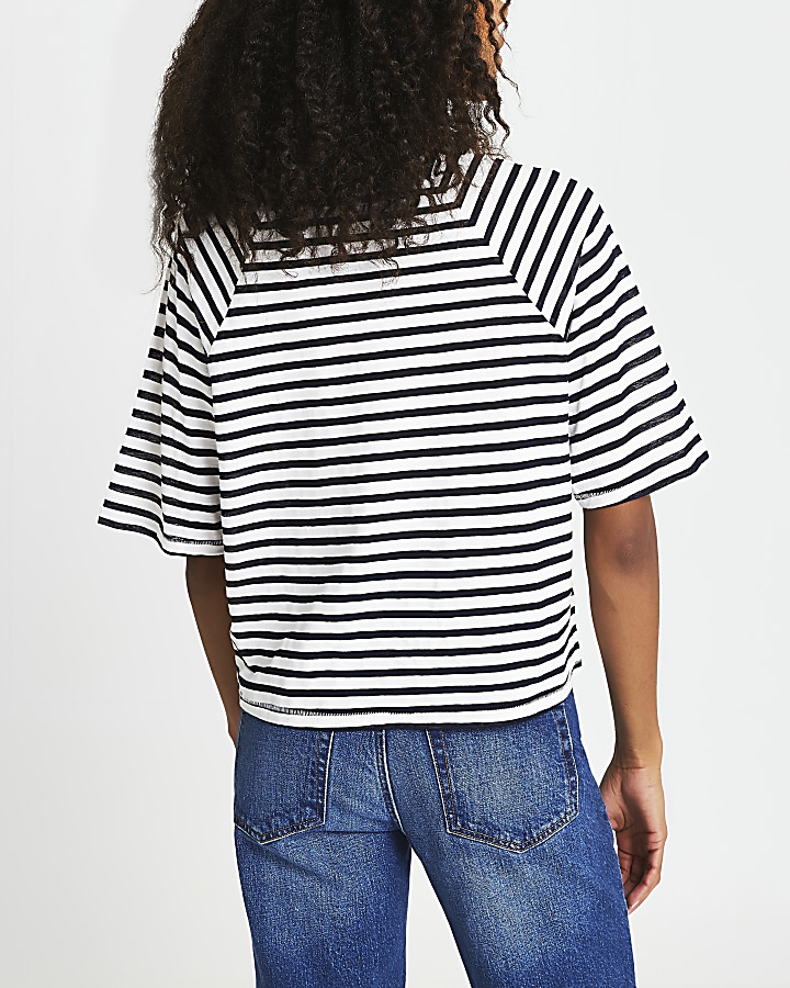 Navy stripe boxy fit t-shirt