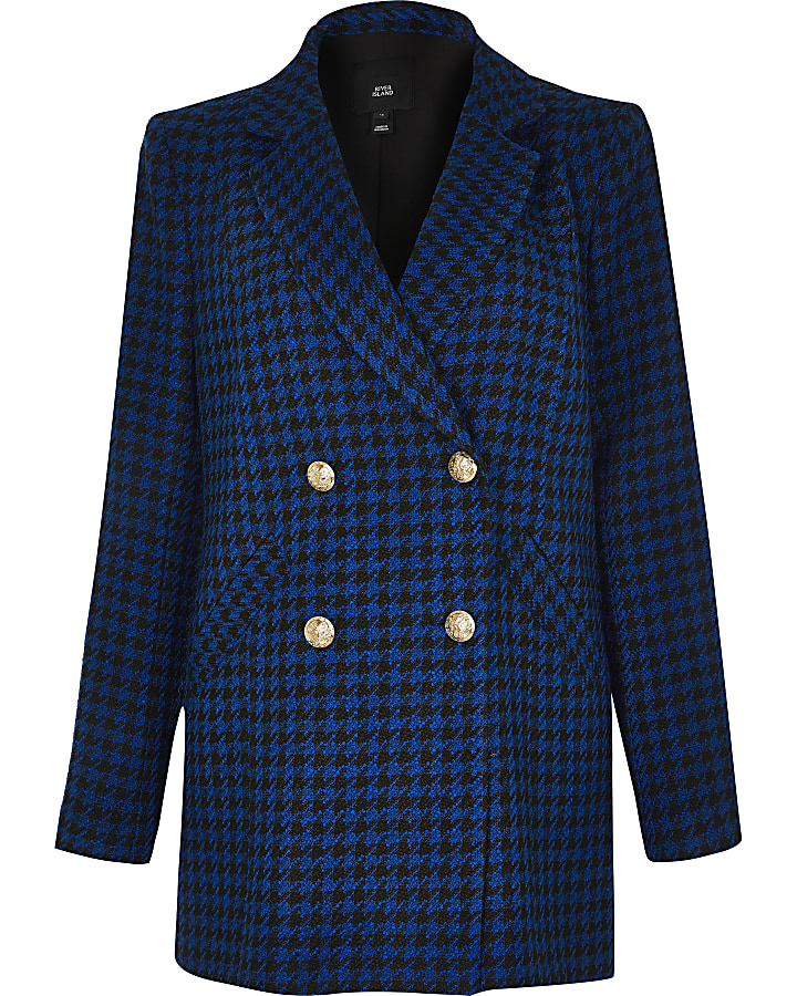 Blue Longline Dogtooth Check Blazer River Island