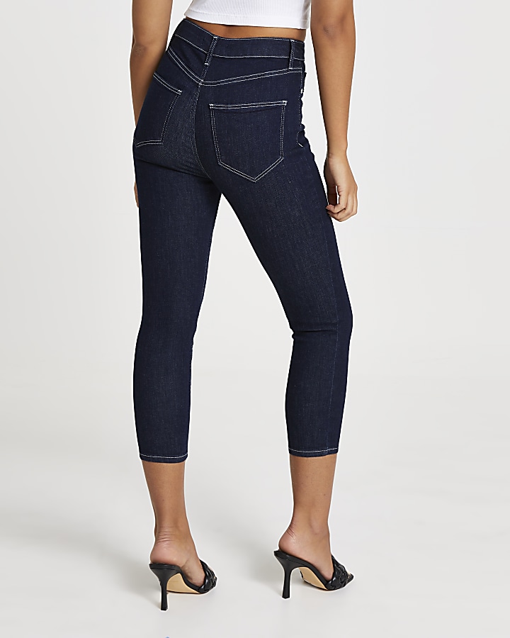 Dark Blue high waisted cropped skinny jeans