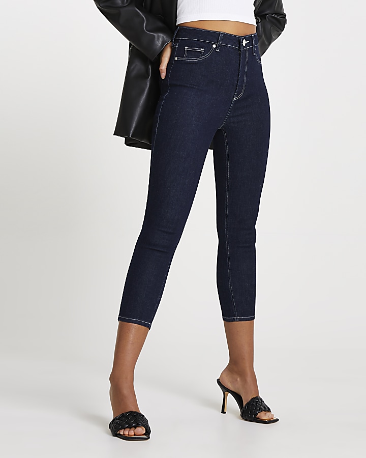 Dark Blue high waisted cropped skinny jeans