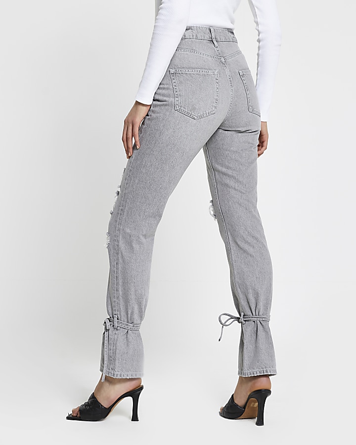 Grey ripped high waisted slim fit jean