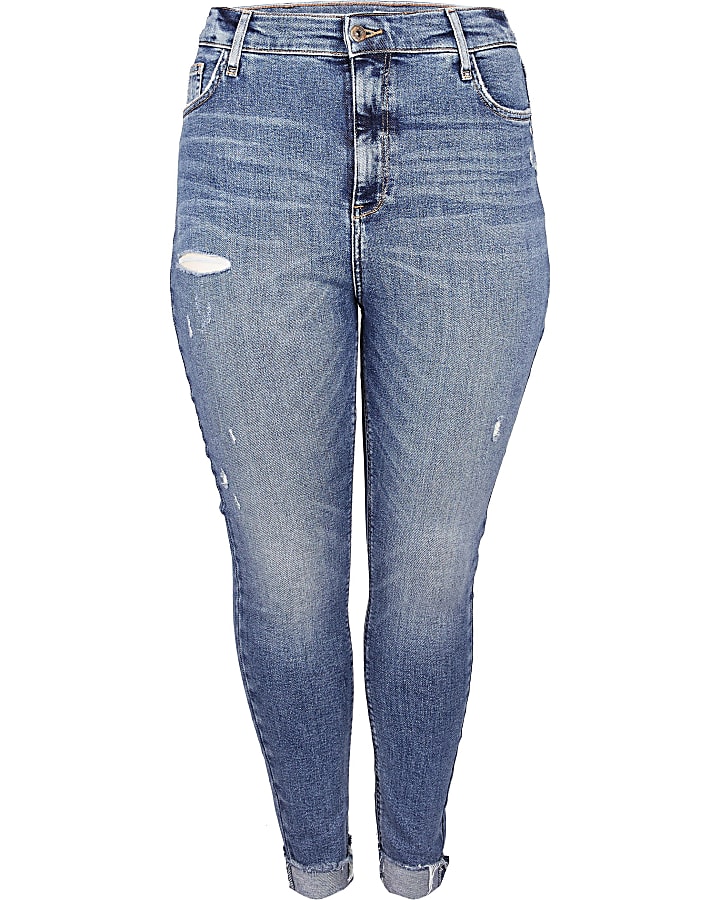 Plus blue ripped high waisted skinny jeans