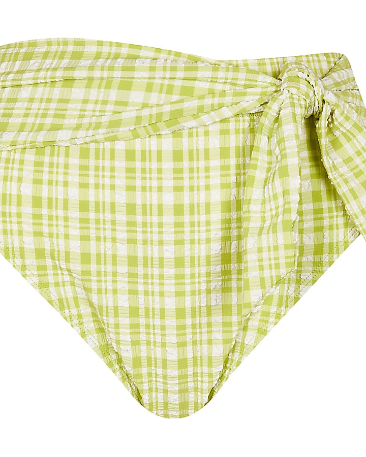 Lime gingham high waisted bikini bottoms