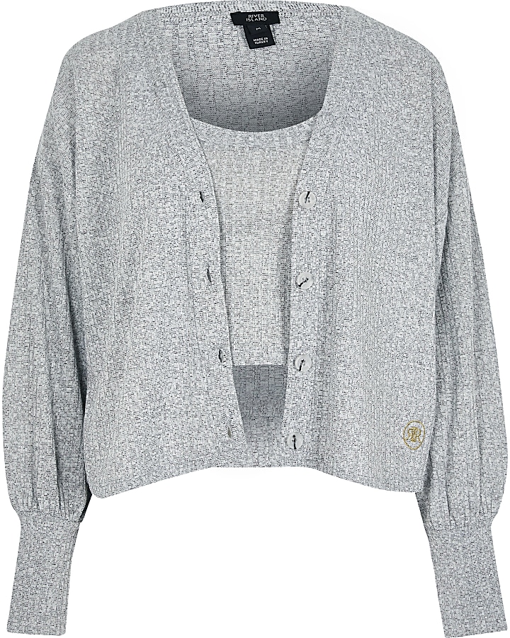 Grey ribbed lounge cardigan and vest