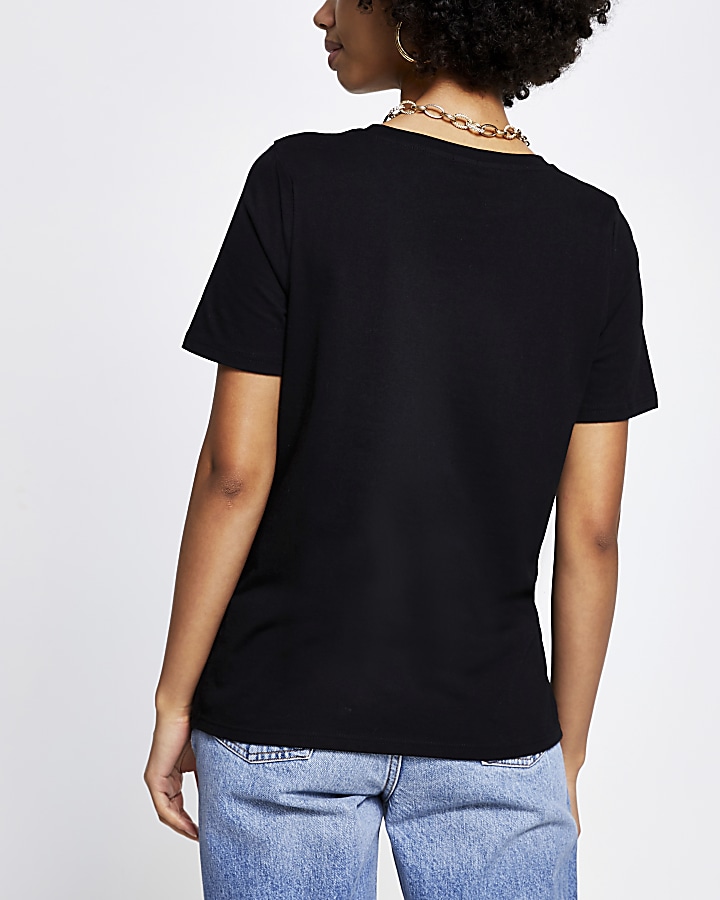 Black 'Paris' floral short sleeve t-shirt