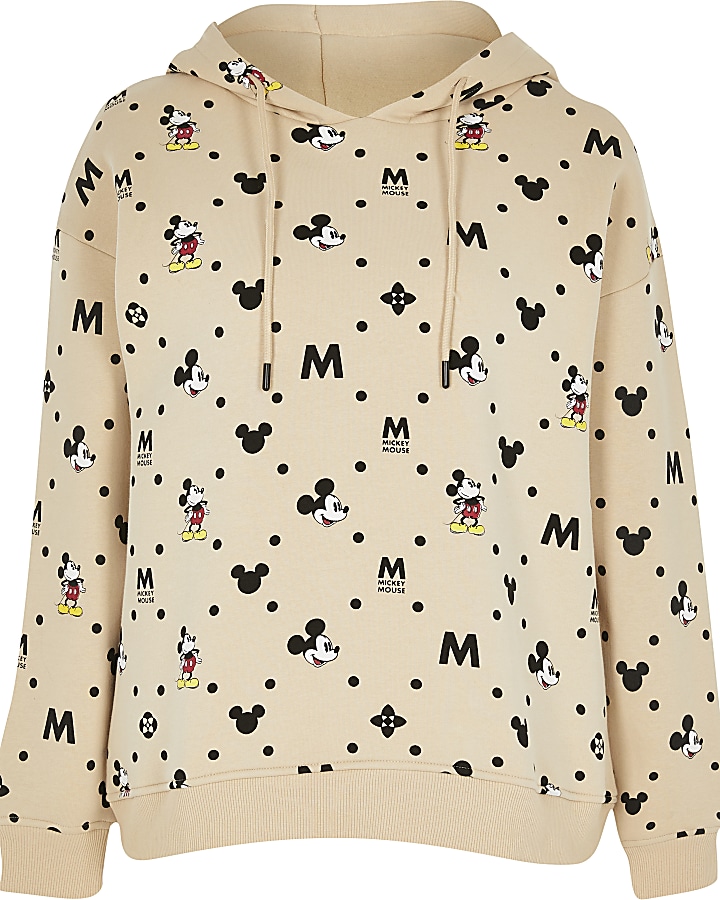 Beige Mickey Mouse long sleeve hoodie