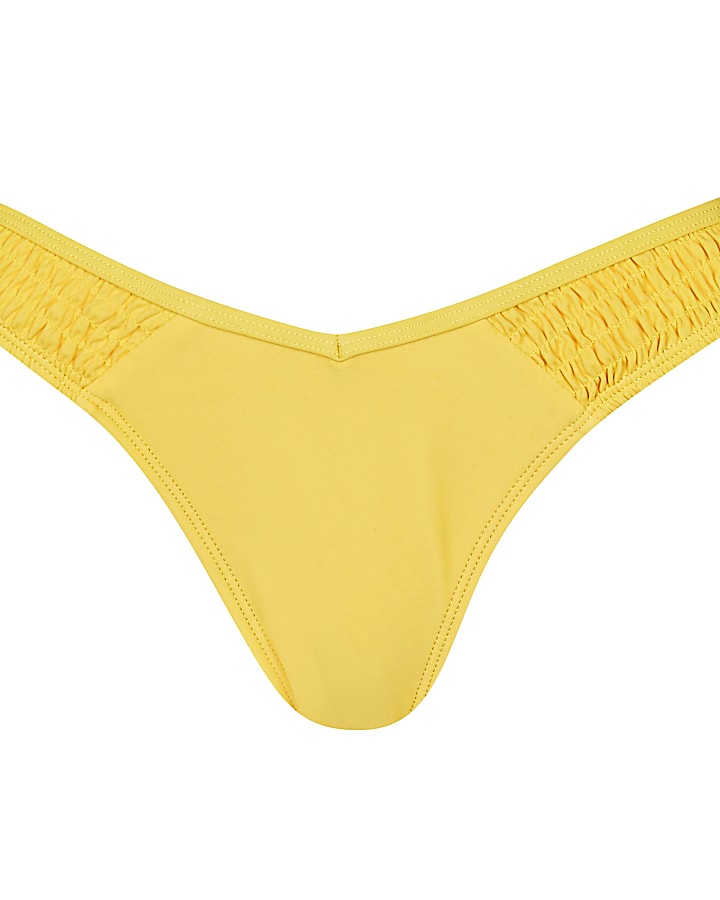 Yellow shirred bikini briefs