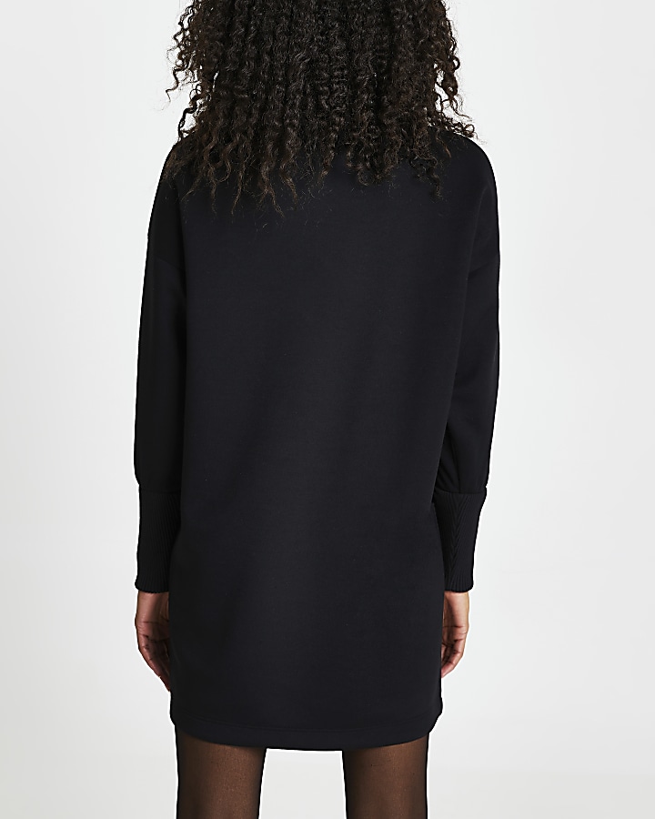 Black 'RR' zip detail sweater mini dress