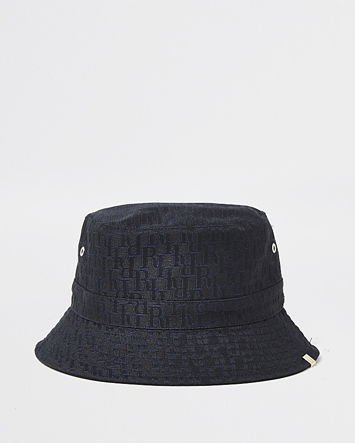 Black 'RI' monogram jacquard bucket hat