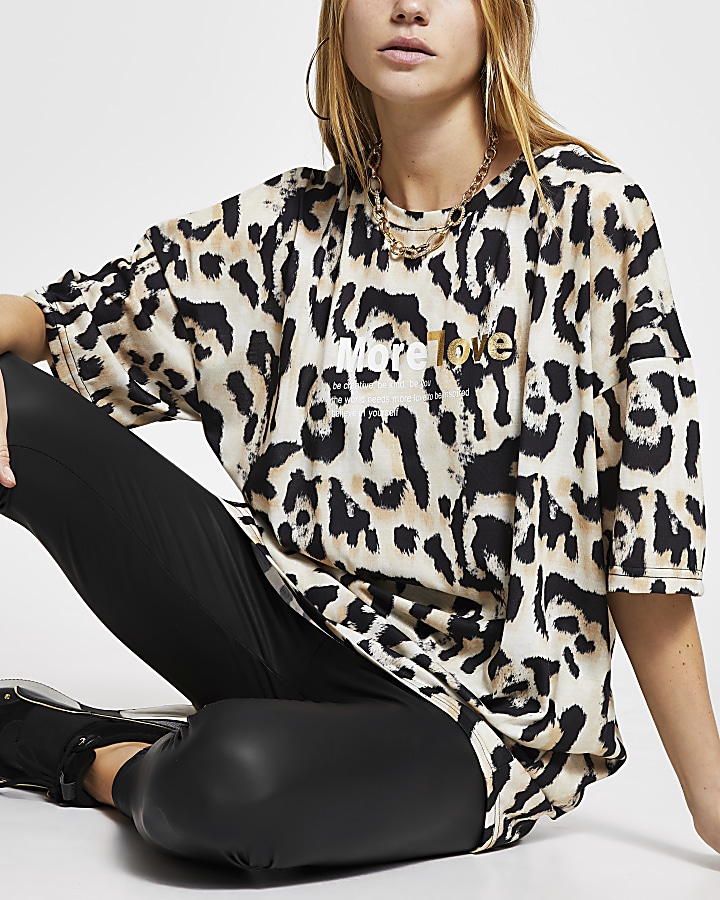 Brown leopard print 'More Love' t-shirt