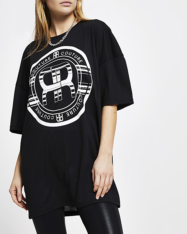 Black RR logo print oversized t-shirt
