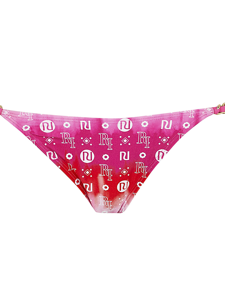Pink tie dye RI print bikini bottoms