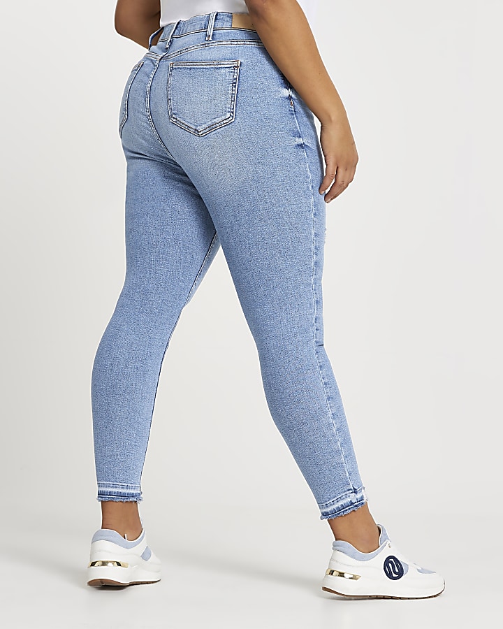 Plus Blue ripped mid rise skinny jeans