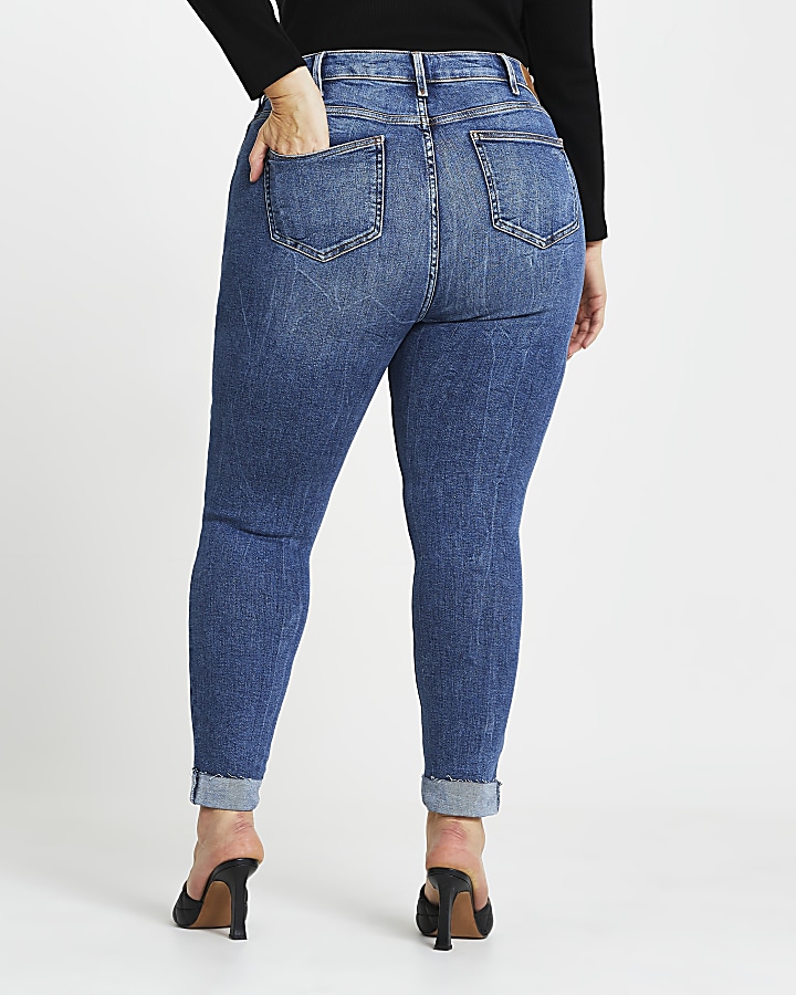 Plus Blue ripped mid rise skinny jeans