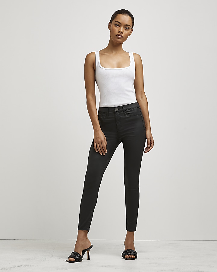 Petite black coated Molly skinny jeans | River Island