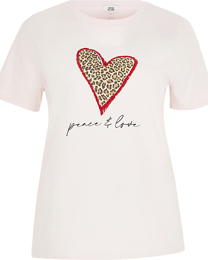 Pink leopard heart 'Peace & Love' t-shirt