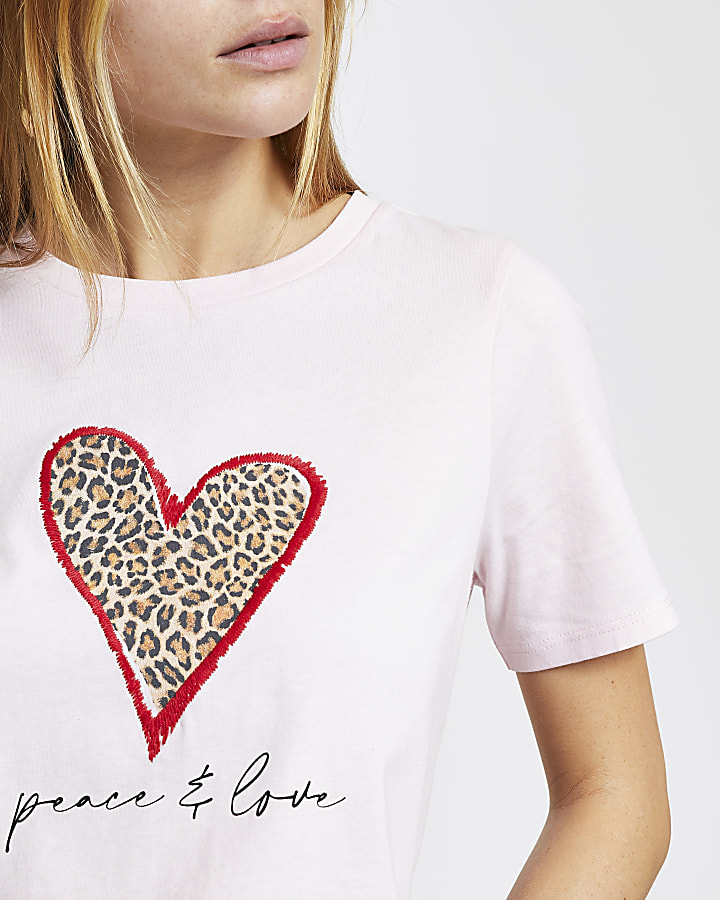 Pink leopard heart 'Peace & Love' t-shirt