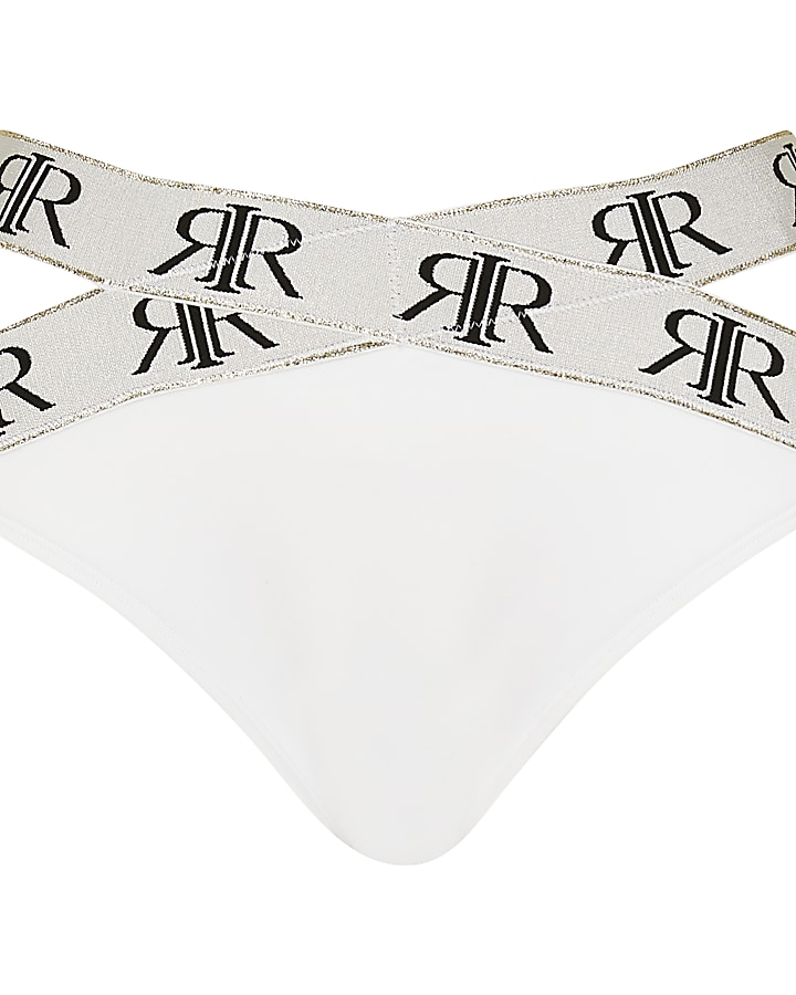 White RI tape wrap bikini bottoms