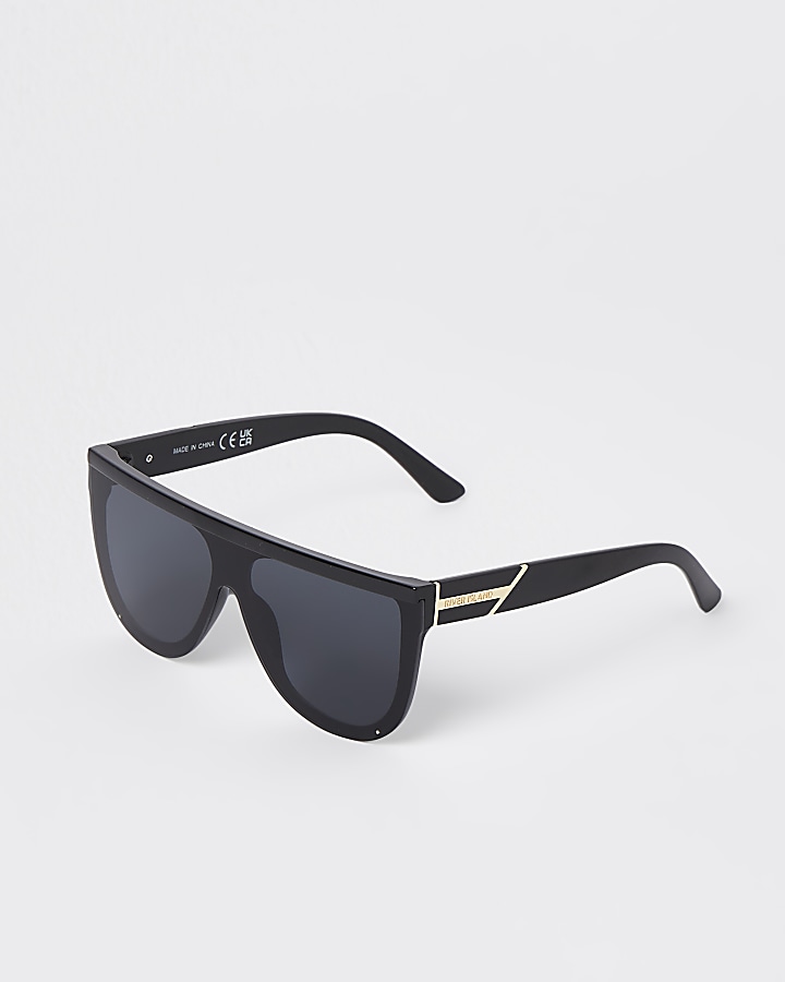 Black curved oversized visor sunglasses